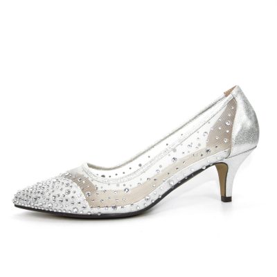 Lunar - FLR559 - Alisha - Silver - Low Heel Court Shoe